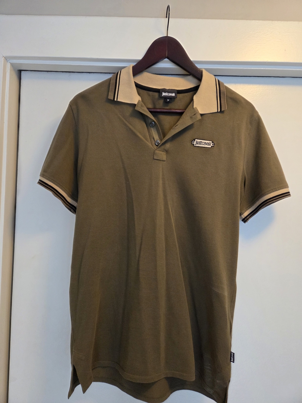 Just Cavalli Olive Green Polo with Beige Contrast Collar